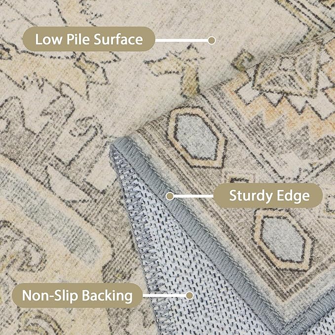 GENIMO Runner Rug 2x10 Machine Washable Non Slip Vintage Hallway Runner Rug, Low Pile Lightweight Rugs for Indoor Entryway, Hallway, Kitchen and Corridor, Antique Taupe