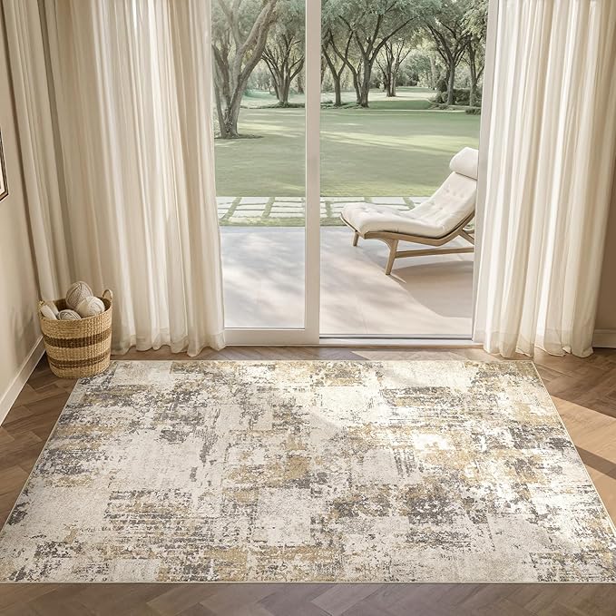 Tortania Washable 3x5 Area Rug - Modern Abstract Neutral Rugs Indoor Soft Thin Mat Non Slip Carpet for Entrance Front Door Living Room Bedroom Home Floor Decoration - Beige/Brown/Gray