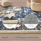 RUGSURE Washable Area Rugs - Perfect for Living Room, Bedroom, Kids Room, Nursery - Stain & Water Resistant Non-Slip, Pet & Child Friendly, Vintage Tribal Area Rugs (Navy, 2'6'' x 8')
