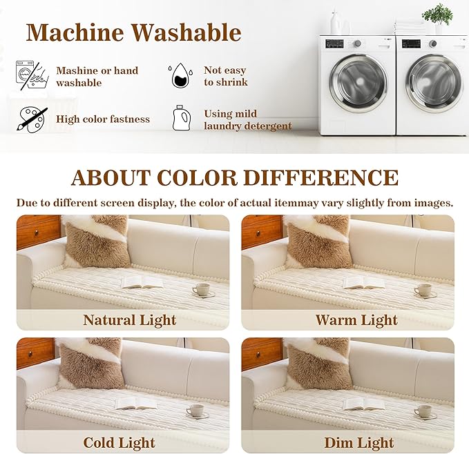 MYSKY HOME Couch Covers for 3 Cushion Sofa Pet Friendly, Couch Cover for Dogs, Sofa Covers for Pets Washable, Soft Non-Slip Sofa Slipcovers Furniture Protector Covers, Cream, 27.6" x 70.9"