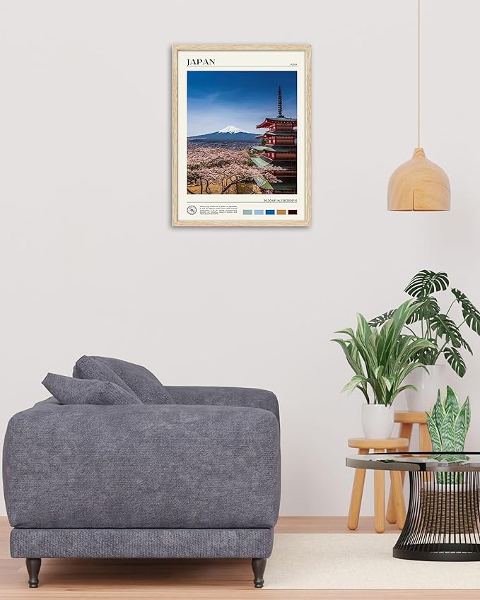 HesenDot Natural OAK Wood Framed Mount Fuji Wall Art, 12x16in Japanese Natural Scenery Canvas Wall Print, Classic Urban Landmark Wall Decor for Living Room, Bedroom,Office Gallery Set of 1