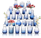 Glass Bud Vase Set of 24, Small Flower Vases, Glass Vases for Centerpieces, Vintage Home Table Decorations Bud Vases (24 Pcs, Blue)