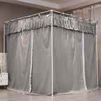 Ruffle Lace up 4 Corners Post Princess Curtain Bed Canopy Cozy Breathable Mosquito Net Cloth for Girls Adults Bedroom Decoration (Grey, 78" W*86" L*82" H/King)