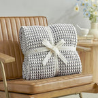 Amélie Home Chenille Waffle Throw Blanket for Couch, Reversible Pineapple Stitch Knit Soft Cozy Knit Blanket Lightweight Warm Decorative Throw for Sofa, Bed, Living Room, 50"x60", Grey&Ivory