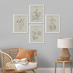 SIGNWIN Framed Vintage Wildflower Wall Art, Set of 4 Plant Collage Drawing Wall Decor Prints, Nature Wilderness Wall D¨¦cor for Living Room, Bedroom - 12"x16" White