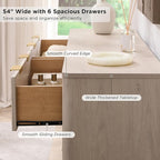 T4TREAM Fluted 6 Drawers Dresser, 54" Wide Modern Chest of Drawers, Curved Profile Design, Dresser TV Stand, Wood Drawer Organizer for Bedroom, Living Room, Hallway, White Alder