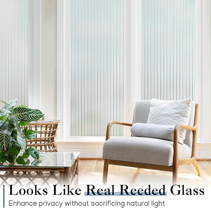 Haton Reeded Glass Window Privacy Film, Frosted Glass Window Film, Static Cling UV Blocking Stickers, Decorative Removable Cover for Bathroom Door Office, Non Adhesive 35.4" x 118.1"