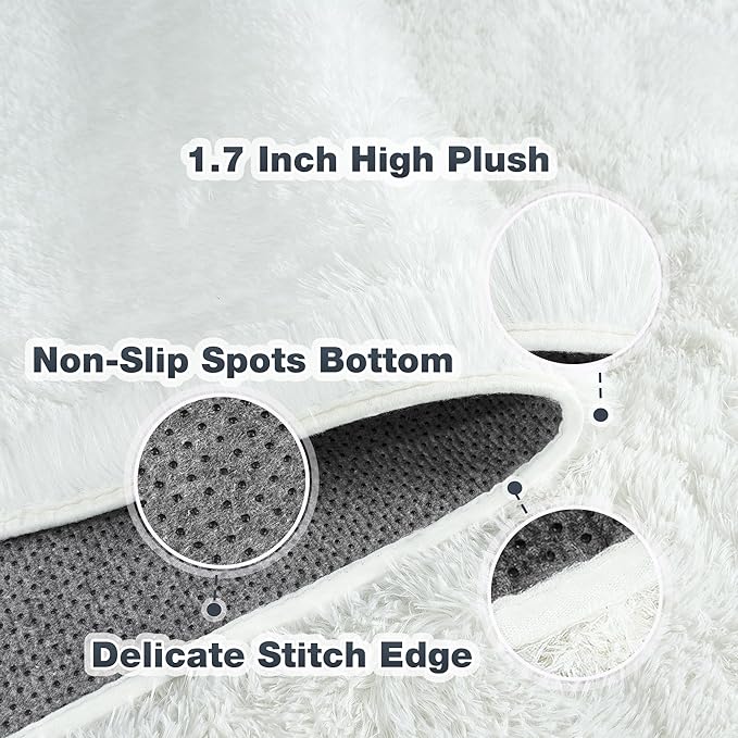 6x9 Fluffy Fuzzy Area Rug for Living Room Bedroom, Ultra Soft Large Living Room Rugs, Non Slip Thick Shag Rug for Dorm, Kids Girls Boys Rug for Home Decor Aesthetic, Cream White