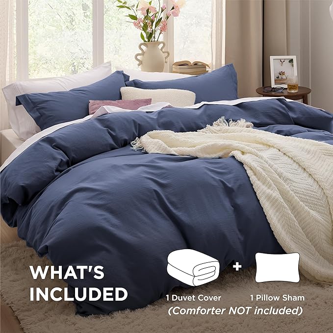 Bedsure Navy Duvet Cover Twin/Twin XL Size - 2 Pieces Prewashed Cotton-Like Extra Soft Bedding Set, Includes 1 Twin Duvet Cover 68x90 Inches with Zipper Closure & 1 Pillow Sham, No Comforter
