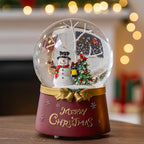 Christmas Glass Snow Globe Glitter Spinning Water Lantern Lighted Musical Snowman with Holiday Tree Scene, 6H Timer Battery & USB Powered Light for Home Decoration