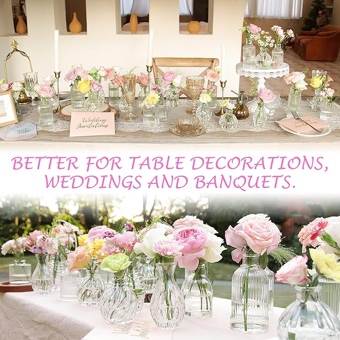 Bud Vases in Bulk 24, Small Glass Vase for Centerpieces, Vintage Vases for Decor, Mini Clear Single Flower Vase Bulk for Wedding Decor Rustic Decorative Christmas Vases Set Home Table Decorations