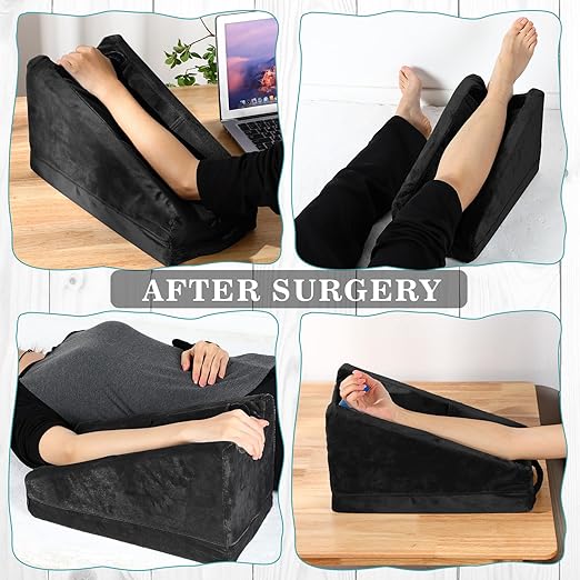 Buryeah Arm Pillow Arm Elevation Pillow with 2 Pockets, Soft Ergonomic Support Pillow for Elbow Arm Rest Wedge Pillow Broken Arm Gifts with High Density Foam for Recovery Sleeping Care(Black)