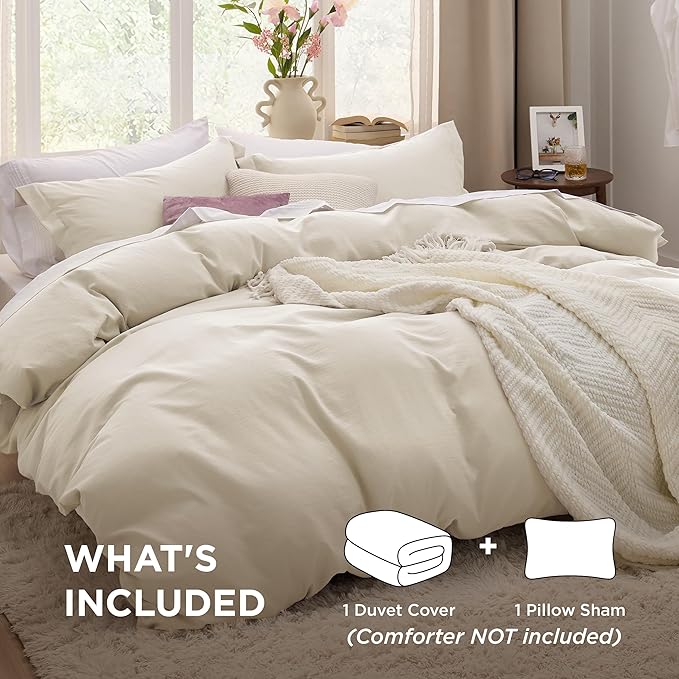 Bedsure Oat Milk Duvet Cover Twin/Twin XL Size - 2 Pieces Prewashed Cotton-Like Extra Soft Bedding Set, Includes 1 Twin Duvet Cover 68x90 Inches with Zipper Closure & 1 Pillow Sham, No Comforter