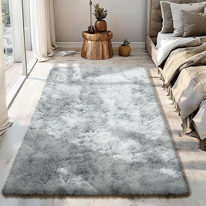 Fluffy Rug Shaggy Area Rug, Mottling Grey 3x5 Area Rugs for Bedroom, Small Bedside Rug, Soft Fluffy Shaggy Entryway Throw Rugs for Living Room Bedroom Kids Room Home Decor
