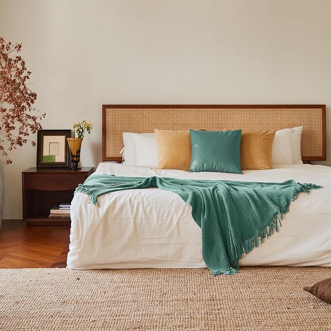 lifein Throw Blanket for Couch, Soft Boho Decor Bed Throw,Cozy Blue Chenille Knitted Small Farmhouse Lightweight Throw for Spring(Aqua,50 * 60")