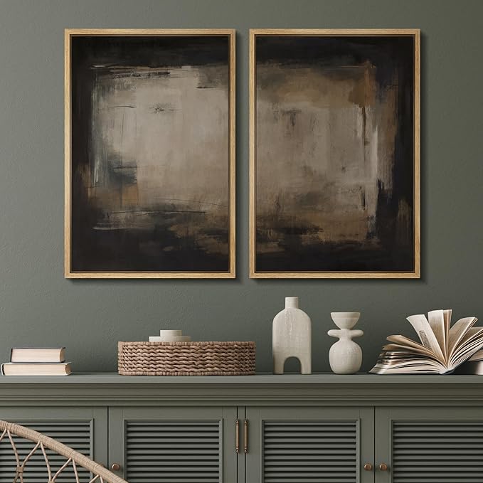 SIGNFORD Framed Canvas Print Wall Art Set Neutral Black and Brown Contemporary Minimalist Illustration Modern Art Decorative for Living Room, Bedroom, Office - 16"x24"x2 Natural