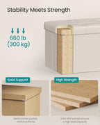 SONGMICS Mazie Collection - 43 Inches Folding Storage Ottoman Bench, Ottoman with Storage, Foot Rest Stool, Load 660 lb, for Living Room, Synthetic Leather, Cream White ULSF70M