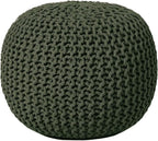 REDEARTH Round Hand Knitted Pouf - Foot Stool Bean Bag Ottoman - Cord Boho Pouffe - Poof Accent Beanbag Footrest for Living Room - Bedroom - Patio - Lounge (19.5"x19.5"x14") - Olive