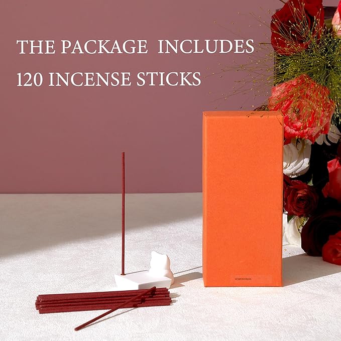 Rose Incense Sticks - 120 Natural Sticks for Relaxation & Air Purification | Perfect Home Fragrance with Natural Rose Aroma