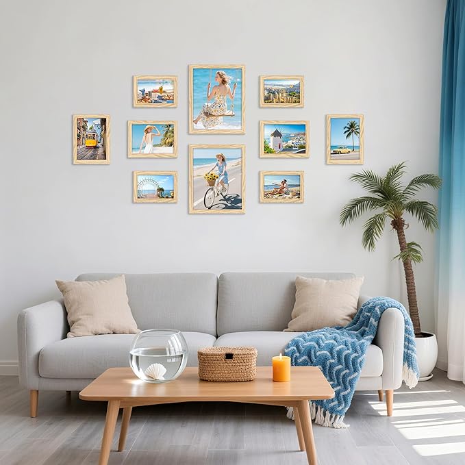 decorUhome Picture Frames Collage Wall Decor for Photo Gallery Display, Assorted Picture Frames set of 10 Including Two 8x10 / Four 5x7 / Four 4x6 for Family Wall Decor, Natural, 10 Pack