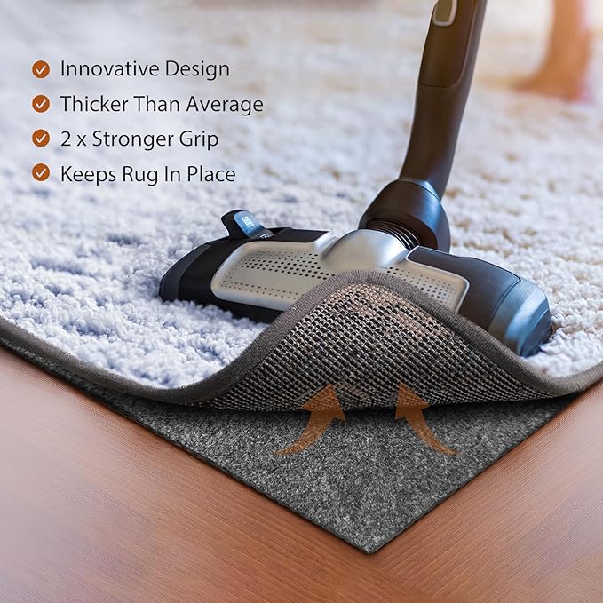 Felt Rug Pad, 2 x 10 Ft Rubber Non-Slip Rug Pad Gripper, Keep Rugs Secure and in Place, Extra Strong Under Carpet Mat Cushion - for All Floors