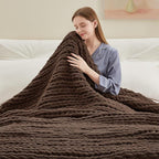 Chunky Knit Throw Blanket, 40''*50'' Knitted Throw Chenille Yarn for Bed Couch, Handmade Dark Brown Crochet Big Thick Blanket, Machine Washable Cute Comfy Blanket for Home Decor