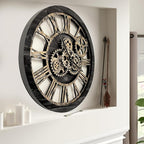 The Gears Clock The Original Real Moving Gear Wall Clock Vintage Industrial Oversized Rustic Farmhouse (24 inch (60cm), Vintage Black Wood and Bronze)