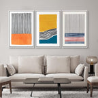 SIGNWIN Framed Wall Art Print Set Orange, Yellow, Blue & Pink Color Blocks and Lines Abstract Shapes Illustrations Modern Art Chic Multicolor for Living Room, Bedroom, Office - 24"x36"x3 White