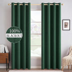 MIULEE 100% Blackout Linen Curtains for Bedroom Thermal Insulated Emerald Green Grommet Room Darkening Curtains & Drapes Christmas Decor for Living Room Nursery 52 x 84 Inch (2 Panels)