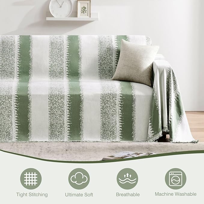 Couch Cover Boho for Dogs Washable Green Couch Covers for 2 Cushion Couch, Chenille Sectional Couch Covers L Shape Sofa Cover, Furniture Protector for Kids, Pets, Green 71" X150"