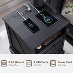 ACCOHOHO 18" Farmhouse Nightstand with Charging Station,End Table with 2 Drawers Storage,Side Table,Bedside Cabinet for Bedroom,Living Room,Black