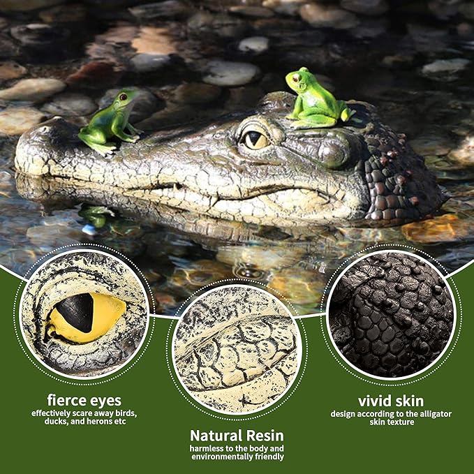 Floating Alligator Head,Alligator Head Decoy for Pool,Resin Crocodile Head for Swimming Pool and Pond,Deterrent Ducks,Predator,Heron etc,Outdoor Statues,Garden Home Decor Art