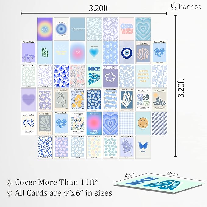 Minimalist Wall Art for Blue Room Decor Aesthetic, 50pcs Danish Pastel Collage Kit Aesthetic Pictures, Posters, Matisse Posters and Dorm