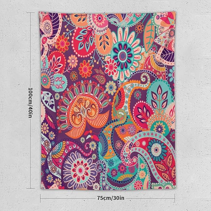 Boho Floral Tapestry, Abstract Mandala Plant Colorful Floral Home Art Wall Hanging for Bedroom Living Room Dormitory 40x60 Inch