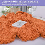 Bigacogo Chunky Knit Throw Blanket for Couch, 51x63 inches, 100% Hand Knitted with Thick Jumbo Chenille Yarn, Cozy Soft Large Rope Knot Cable Crochet Blankets for Sofa Bed Living Room, Terracotta