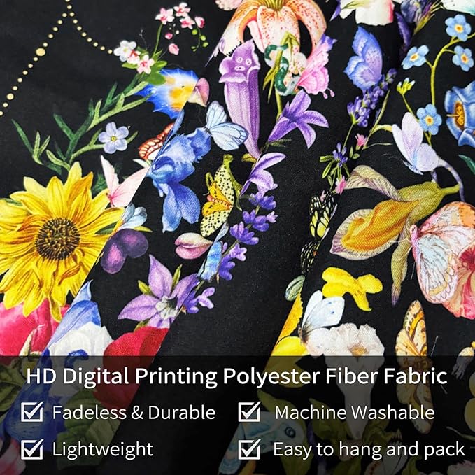 Damanse Butterfly Tapestry Wall Hanging Cute,Boho Wall Tapestry for Bedroom Aesthetic,Flower Living Room Decor for Teen Girls (Black, 59.80" x 78.70")