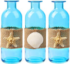 Shell Vase Set of 3 Blue Coastal Vase,Small Starfish Seashell Flower Glass Vases Handcrafted for Beachy Decor,Beach Wedding/Party Beach Home Decor (Blue)