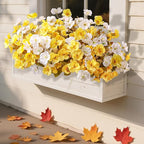 Fall Flowers Fake Flowers Mums for Outdoors Autumn Decoration, 6 Bundles Artificial Flowers Faux Silk Plants Realistic UV Resistant for Outside Planter Patio (Fall Yellow White)