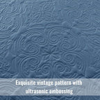 Exclusivo Mezcla Quilts Queen Size Bedding Set with 2 Pillow Shams, Lightweight Grayish Blue Full Queen Quilt Bedspread with Vintage Damask Pattern, Soft Bedspreads Coverlets for All Seasons