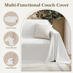Couch Cover for Dogs Sectional Sofa Covers Washable for 3 Cushion Couch, Chenille Couch Cover Blanket, Sectional Sofa Slipcovers, Multi-Use Furniture Protector for Kids, Pets, 71" X150", White
