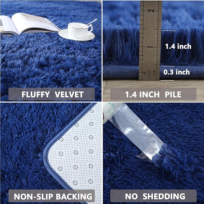 CAIYUECS Blue Shag Area Rug,Indoor Ultra Soft Plush Rugs for Bedroom Living Room, Non-Skid Modern Nursery Faux Fur Rugs for Kids Room Home Decor (5x7 Feet, Navy Blue)