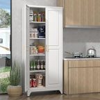 75" Storage Cabinet, Metal Pantry Cabinet, Kitchen Pantry Storage Cabinets with Doors and 4 Shelves, Cabinets for Laundry Room, Living Room, Dinning Room, Assembly Required, White