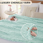 L'AGRATY Chunky Knit Blanket Throw: 60''x80'' Chenille Chunky Knitted Throw Blanket for Bed Couch - Handmade Thick Big Cable Knit Blanket - Large Crochet Rope Blanket for Home Decor(Mint Green)