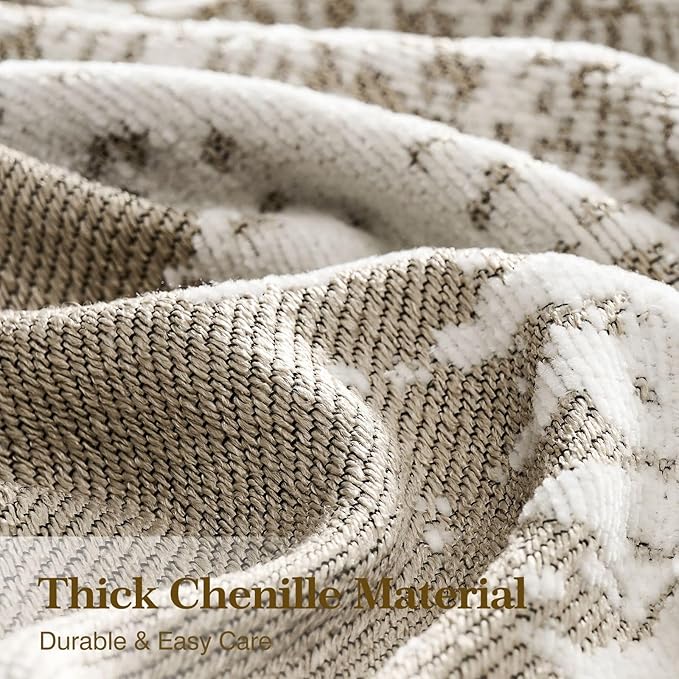 Couch Cover Boho for Dogs Washable Mocha Couch Covers for 2 Cushion Couch, Chenille Sectional Couch Covers L Shape Sofa Cover, Furniture Protector for Kids, Pets, Mocha 71"x118"