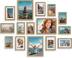 Vittanly 15 Pack Picture Frames Collage Wall Decor, Multi Sizes Including 3pcs 8x10, 6pcs 5x7 and 6pcs 4x6 Photo Frames, Gallery Frame Set for Wall or Tabletop Display, Olive Brown