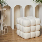 White Square Ottoman 17''3 Cube Pouf Installed,Sturdy Wooden Frame,Capacity 330 lbs,Modern Sofa Stool Fuzzy Sherpa Footstool,Foot Rest,Cube Boucle,Vanity Stool,for Couch Living Room
