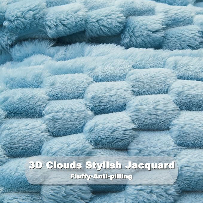 NEWCOSPLAY Super Soft Twin Blanket Blue Premium Silky Flannel Fleece 3D Clouds Stylish Jacquard Lightweight Bed Blanket All Season Use 350GSM (Blue, Twin(60"x80"))