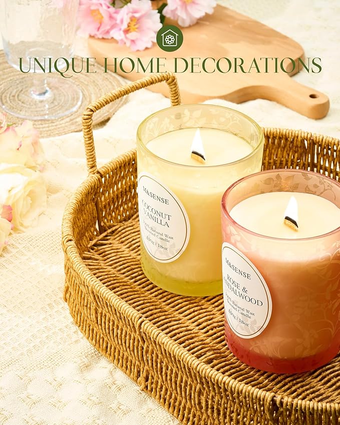 M&SENSE Rose Sandalwood Scented Candle, Cracking Wooden Wick Soy Wax, 18oz 100 Hours Long Lasting Clean Burn, Large Jar Candles for Home Decor, Non-Toxic Relaxing Aromatherapy Gifts for Women