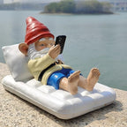 Relaxing Pool Gnome with Smartphone - 5.6" Heavy Resin Garden Statue - Weather-Resistant Funny Lawn Ornament - Summer Patio Decor - Unique Housewarming Gift