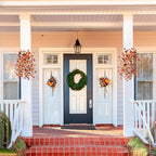 Artificial Faux Mums Fall Flowers for Outdoor Autumn Decoration,2 PCS Fake Silk Daisy Flowers Plant Eucalyptus Leaves Realistic UV Resistant for Front Porch Patio Balcony Yard Home Decor(Orange Brown)